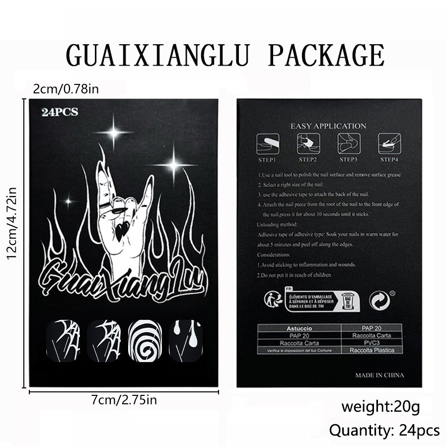 Ghost Cobweb Black — Long Almond Press-On Nails
