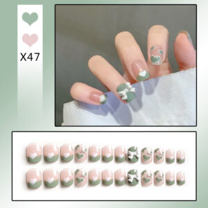 French Tip Press-On Nails with Rhinestones - Image 35
