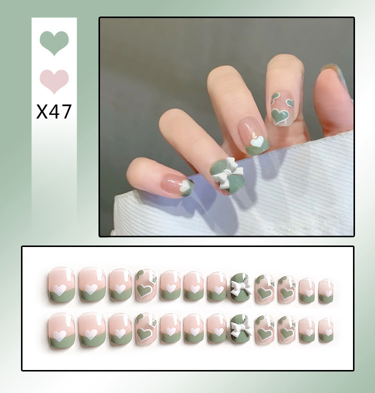 French Tip Press-On Nails with Rhinestones