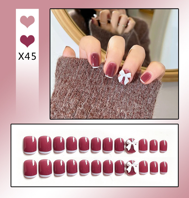 French Tip Press-On Nails with Rhinestones