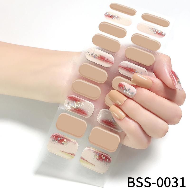 Nude Floral Glitter — Semi-Cured Gel Nail Strips