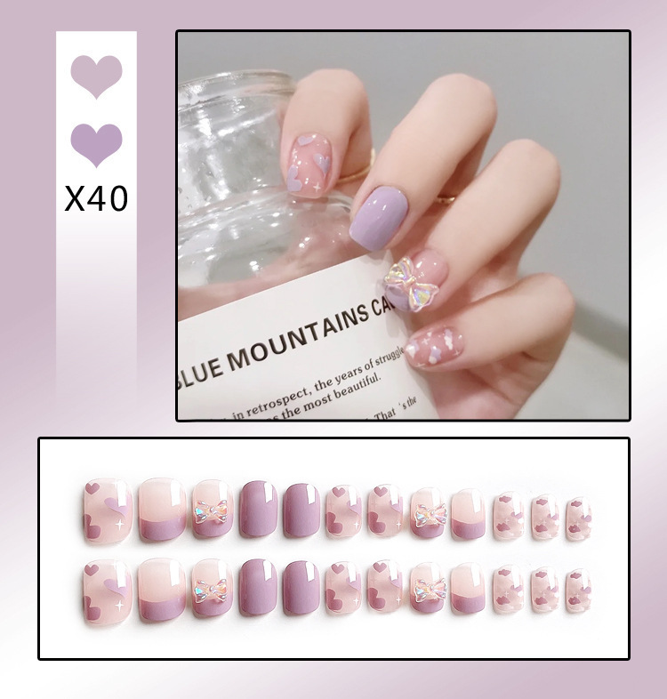 French Tip Press-On Nails with Rhinestones