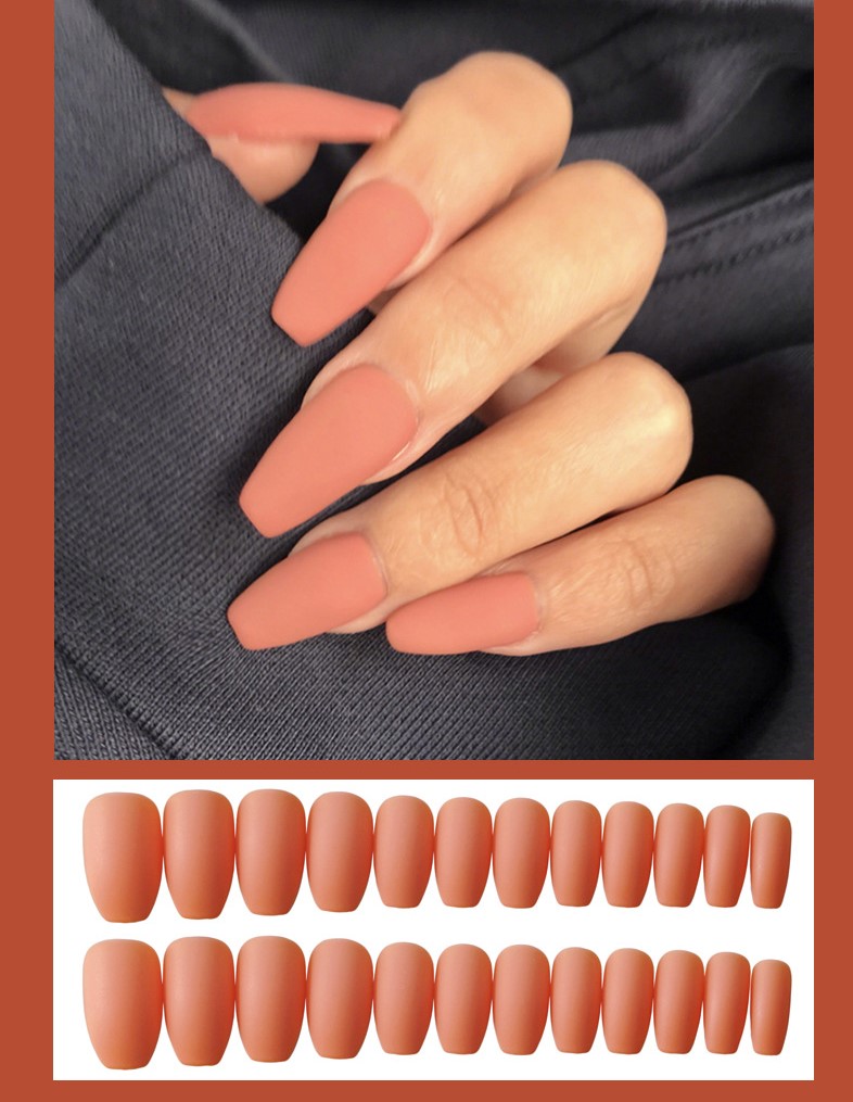 Matte Terracotta Coffin — Long Press-On Nails
