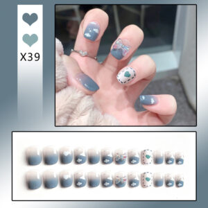 French Tip Press-On Nails with Rhinestones - Image 19