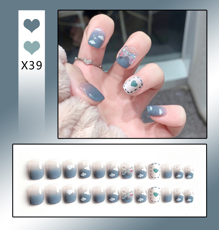 French Tip Press-On Nails with Rhinestones