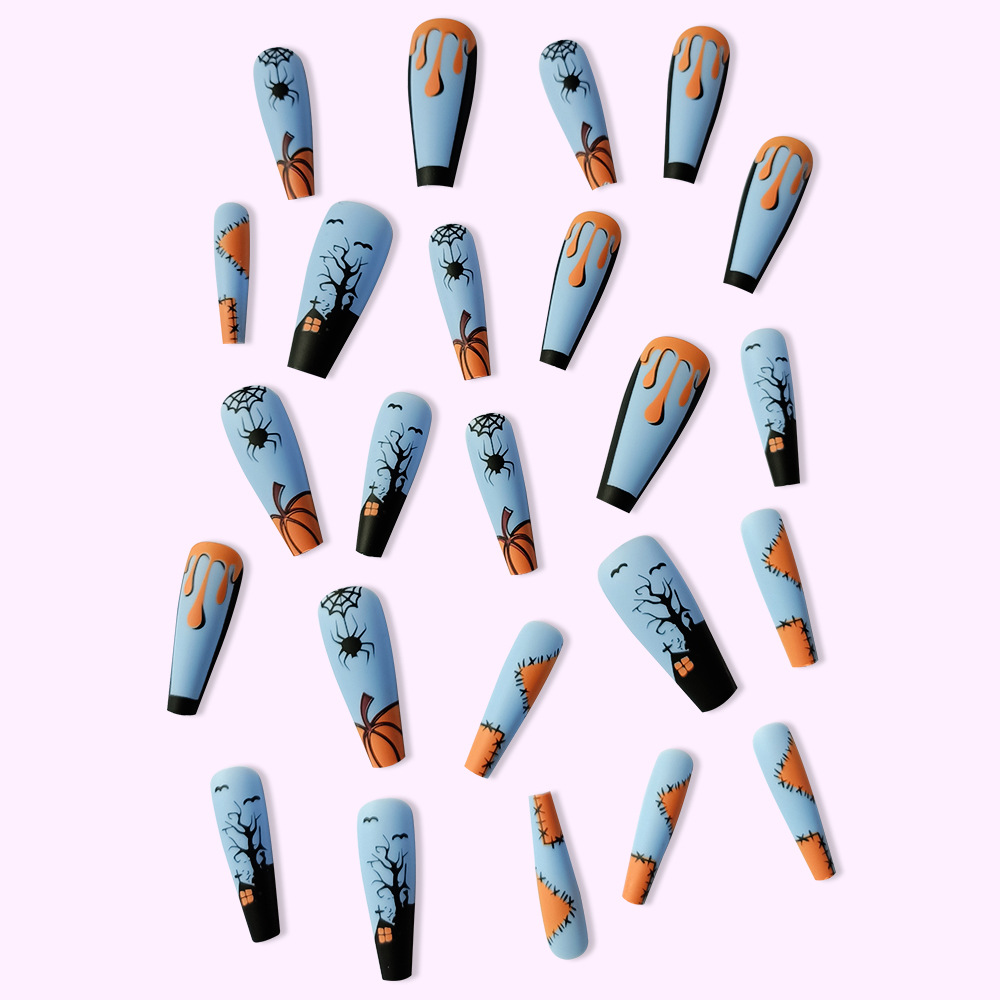 Haunted House Matte Blue — Long Coffin Press-On Nails