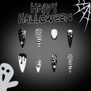 Ghost Cobweb Black — Long Almond Press-On Nails - Image 4