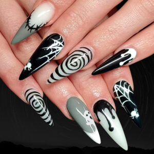 Ghost Cobweb Black — Long Almond Press-On Nails - Image 5