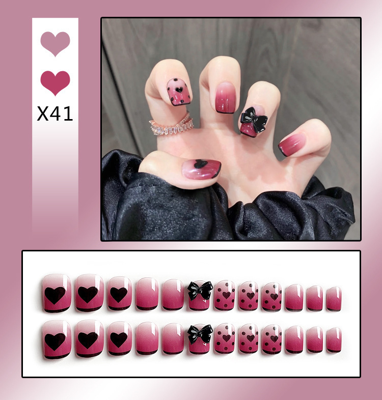 French Tip Press-On Nails with Rhinestones
