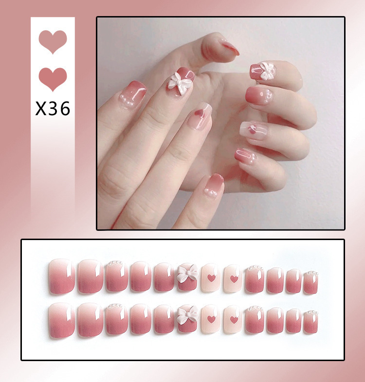 French Tip Press-On Nails with Rhinestones