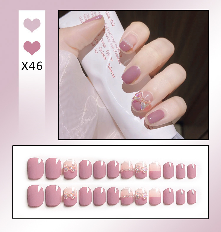 French Tip Press-On Nails with Rhinestones