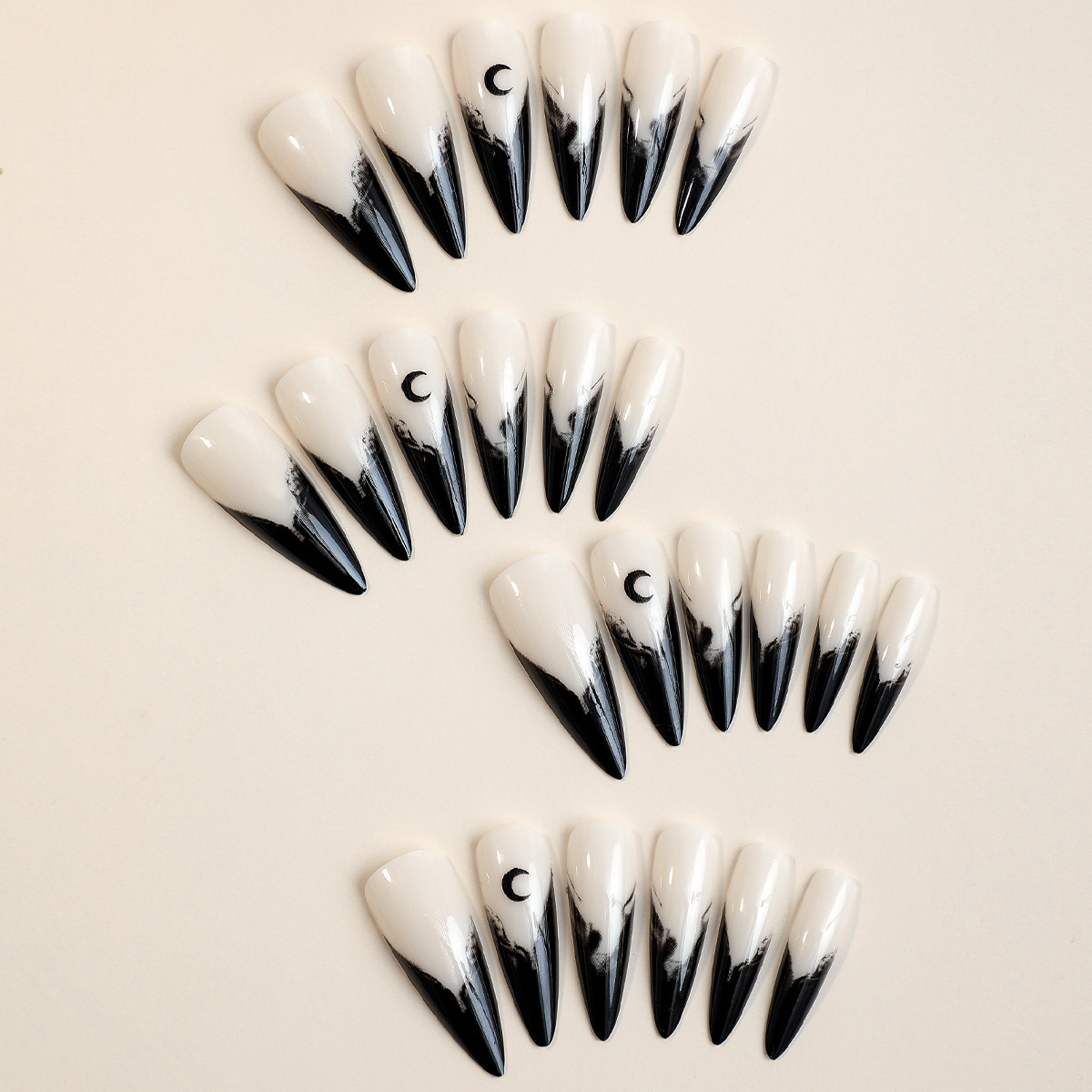 Black Flame Moon — Long Stiletto Press-On Nails - Image 1