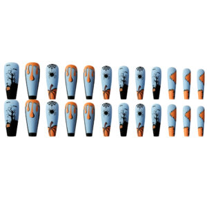 Haunted House Matte Blue — Long Coffin Press-On Nails - Image 4