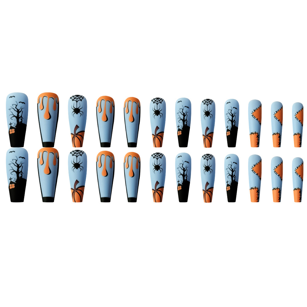 Haunted House Matte Blue — Long Coffin Press-On Nails