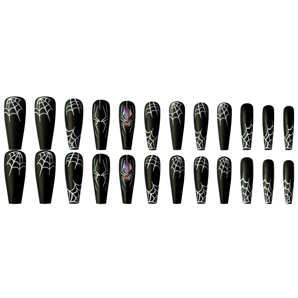 Black Spiderweb Coffin — Long Press-On Nails