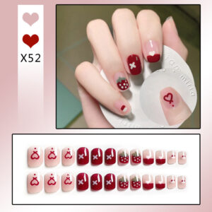 French Tip Press-On Nails with Rhinestones - Image 46