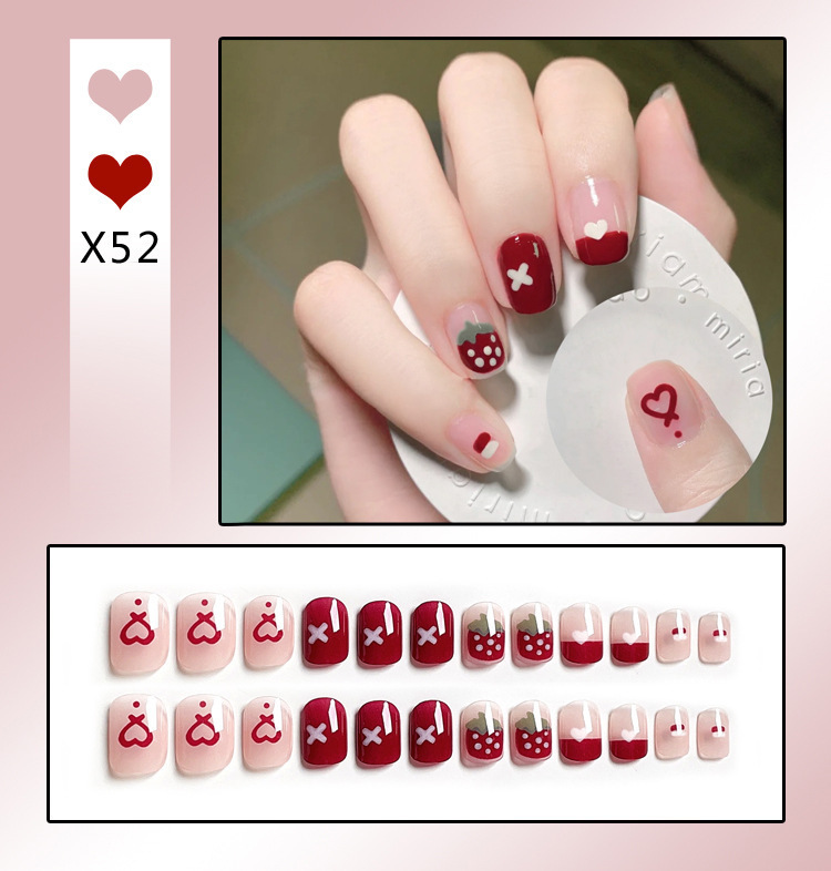 French Tip Press-On Nails with Rhinestones