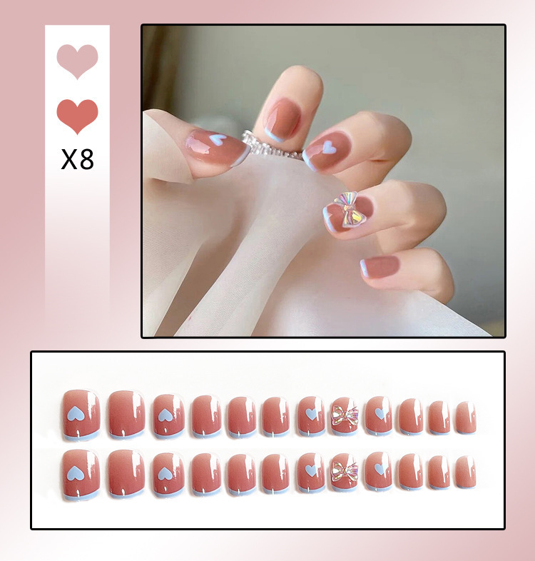 French Tip Press-On Nails with Rhinestones