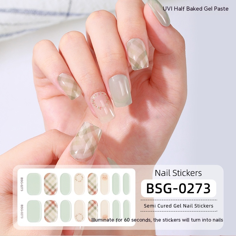 Nude Plaid — Semi-Cured Gel Nail Strips