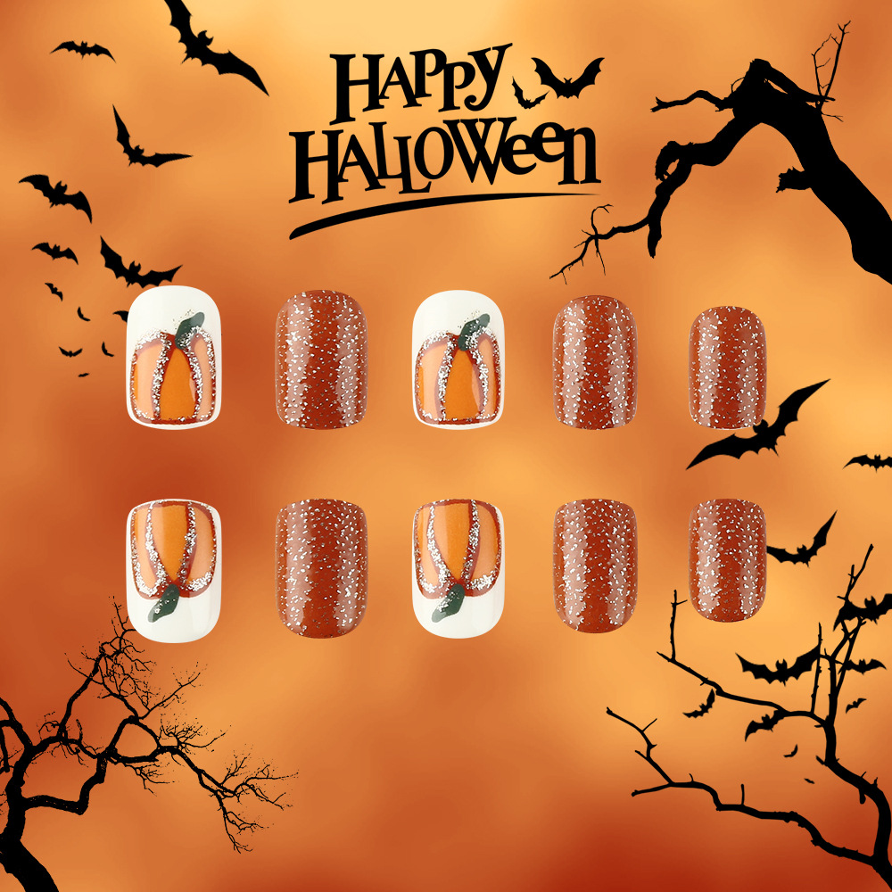 Pumpkin Glitter Square — Medium Square Press-On Nails