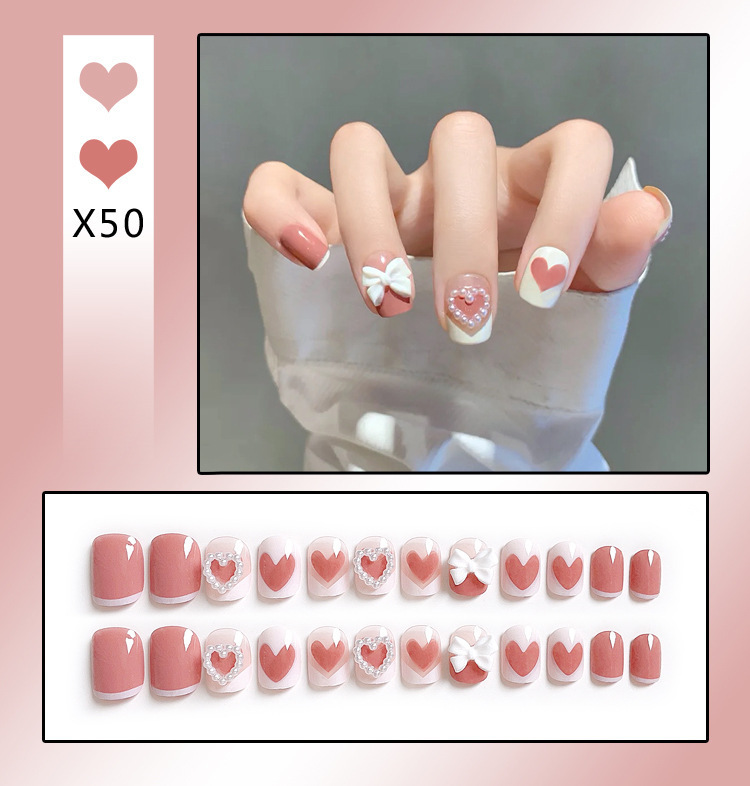 French Tip Press-On Nails with Rhinestones