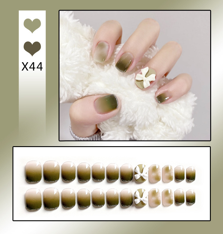 French Tip Press-On Nails with Rhinestones