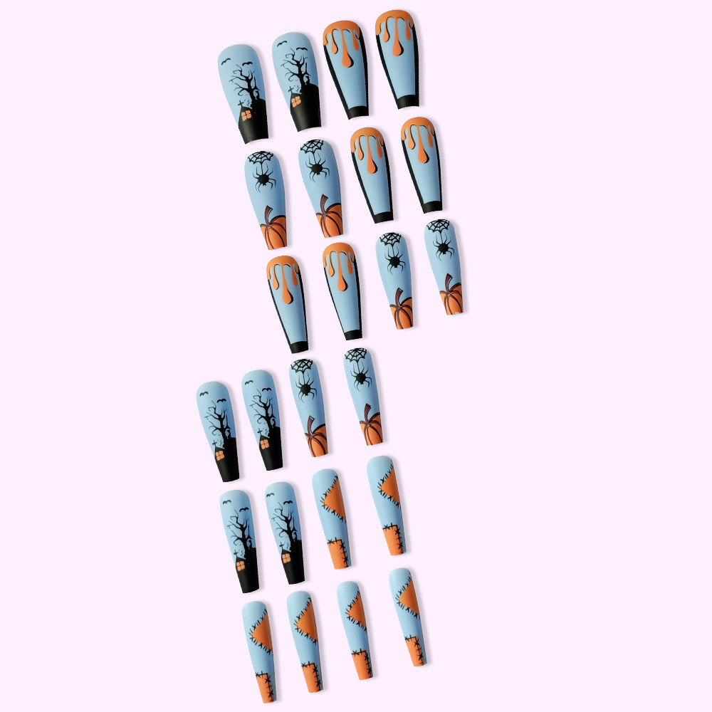 Haunted House Matte Blue — Long Coffin Press-On Nails