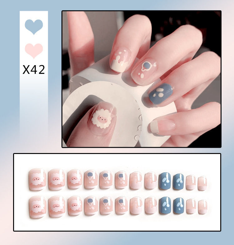 French Tip Press-On Nails with Rhinestones
