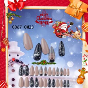 Christmas Press-On Nails — Long Almond 24-Piece Set design 1