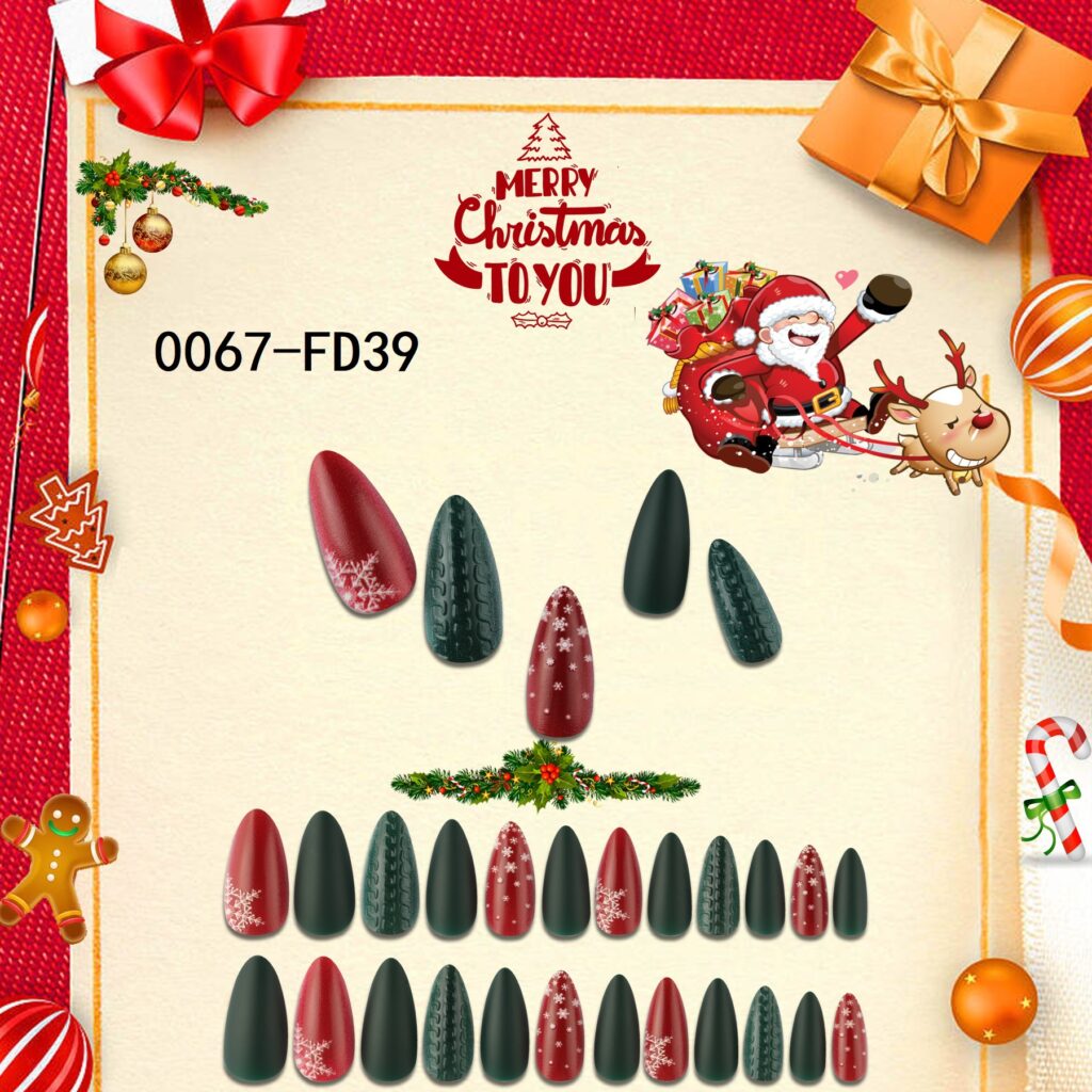 Christmas Press-On Nails — Long Almond 24-Piece Set design 2