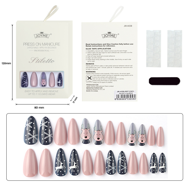 Christmas Press-On Nails — Long Almond 24-Piece Set design 4