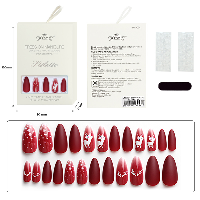 Christmas Press-On Nails — Long Almond 24-Piece Set design 5